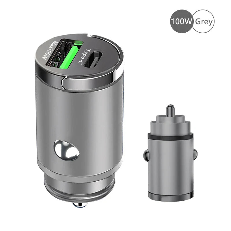 100W USB Car Charger Mini Fast Charging Dual Ports Phone Charger Type C QC3.0 PD Car Chargers for IPhone Xiaomi Huawei Samsung
